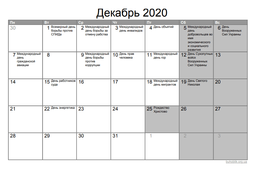 31 грудня 2020 року в Україні буде офіційно робочим днем