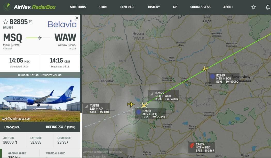 Рейс "Белавіа" з Мінська до Варшави спокійно перетнув польський кордон