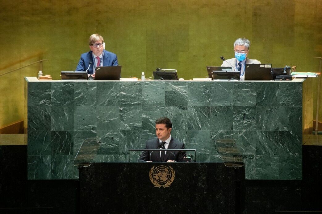 Володимир Зеленський під час виступу на 76-й сесії Генасамблеї ООН